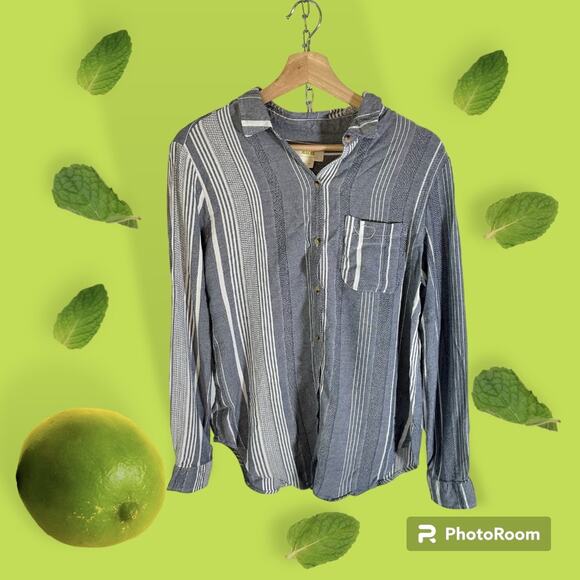 Maeve By Anthropologie Women's Medium Blue & White Viscose Button Up Blouse - Picture 2 of 9